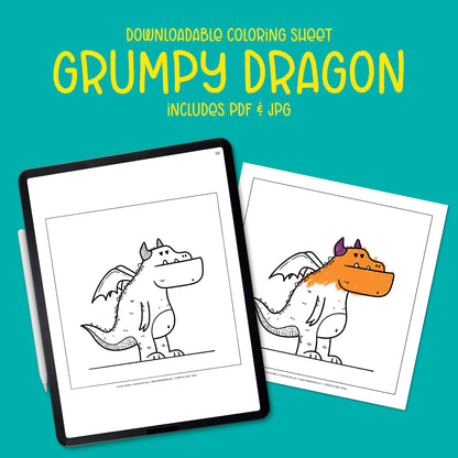 Grumpy Dragon Downloadable Coloring Sheet