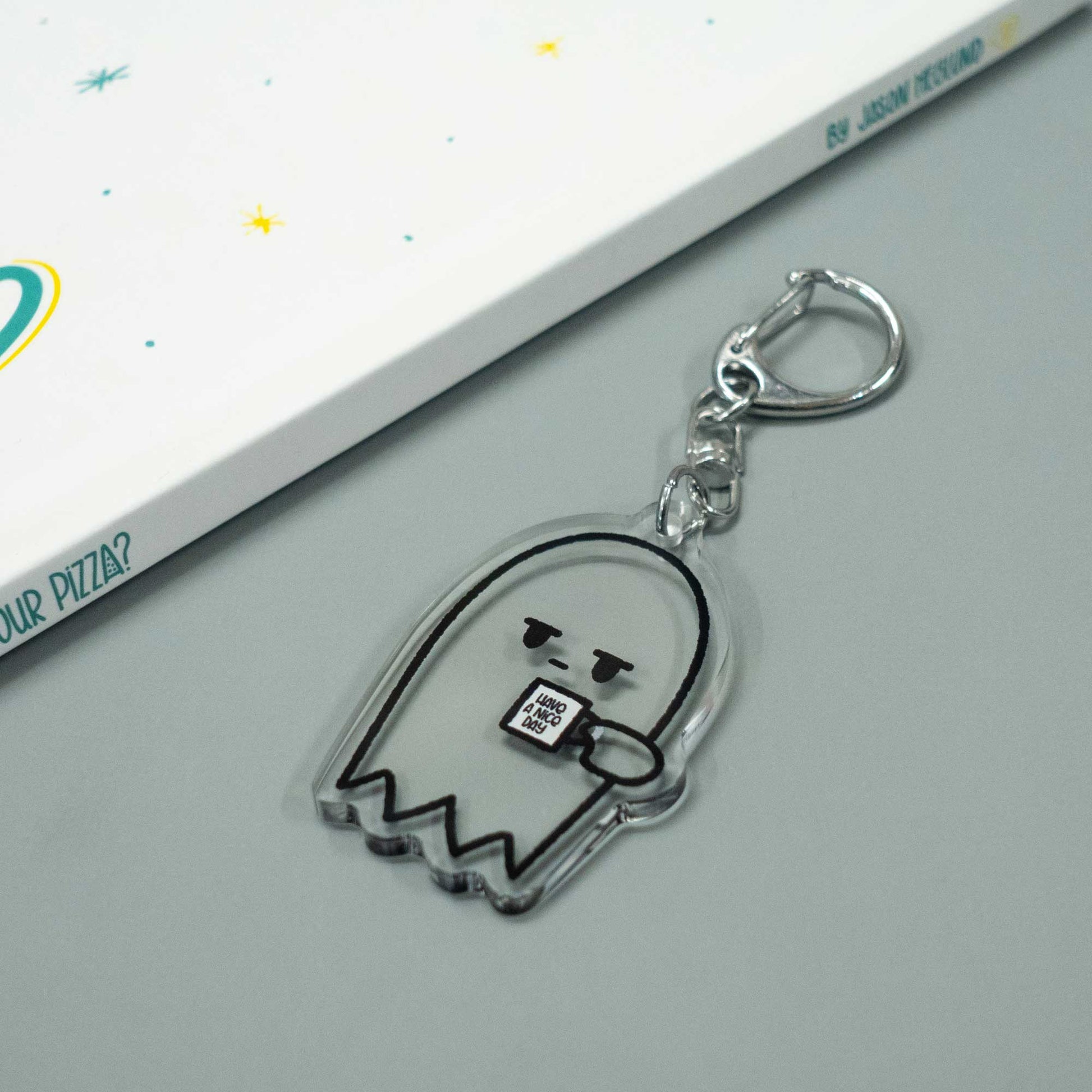 grumpy ghost keychain angled photo