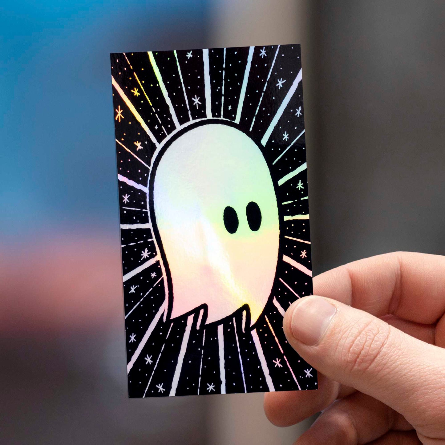Ghostastic | Rectangular Holographic Ghost Sticker