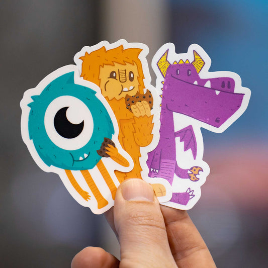 Cookie Lovers Sticker Pack | 3 Stickers, bigfoot, dragon, monster