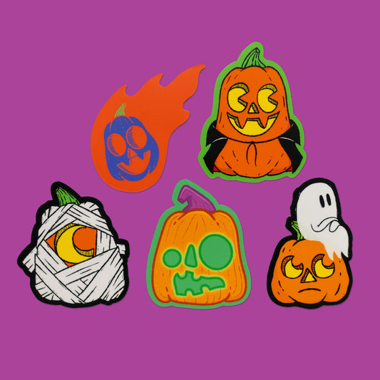 Halloween Pumpkins Sticker Pack | 5 Halloween Pumpkin Stickers