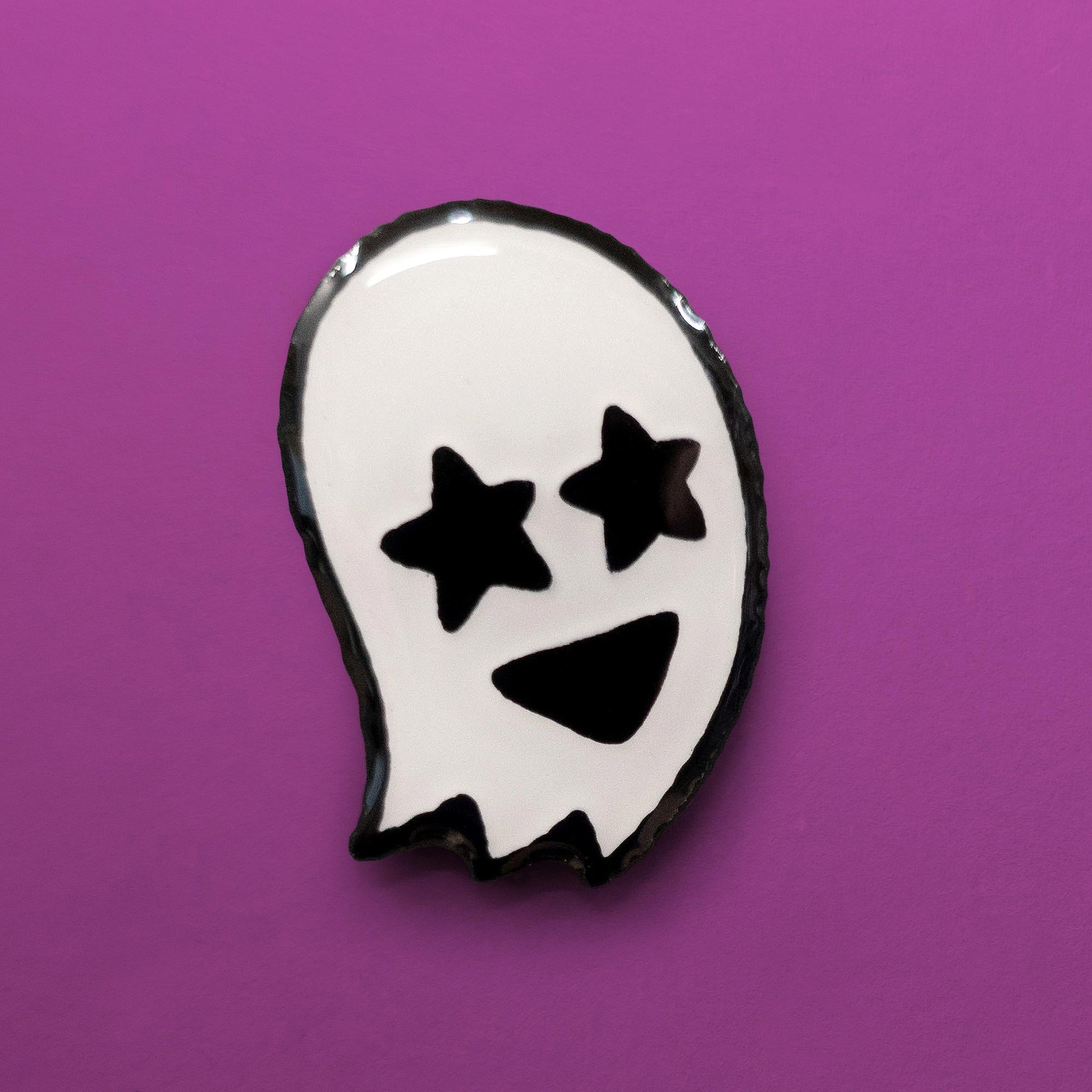 glow in the dark starry eyed ghost enamel pin