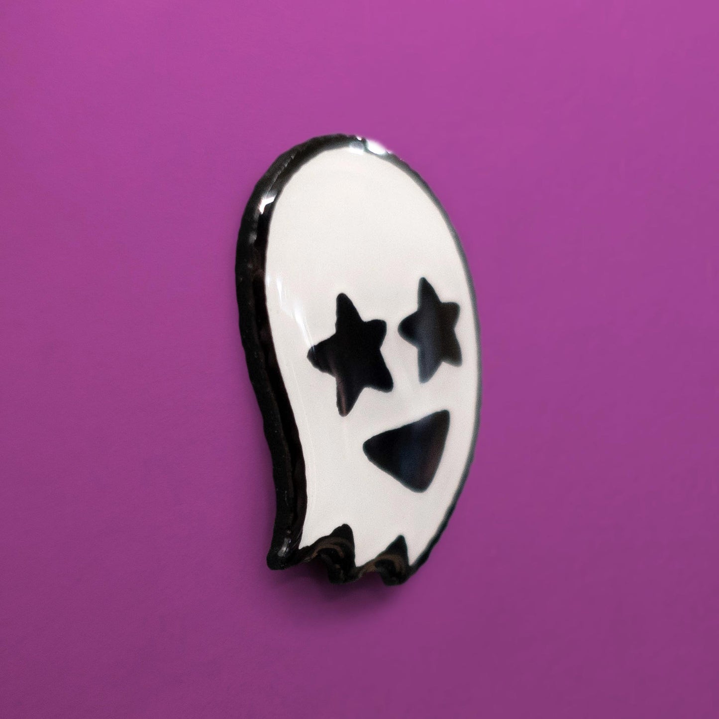 glow in the dark starry eyed ghost enamel pin